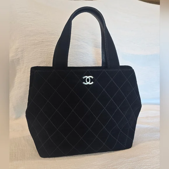 Chanel Wild Stitch Matelasse Black Leather Suede Tote Bag Silver CC Turnlock - Picture 2 of 16